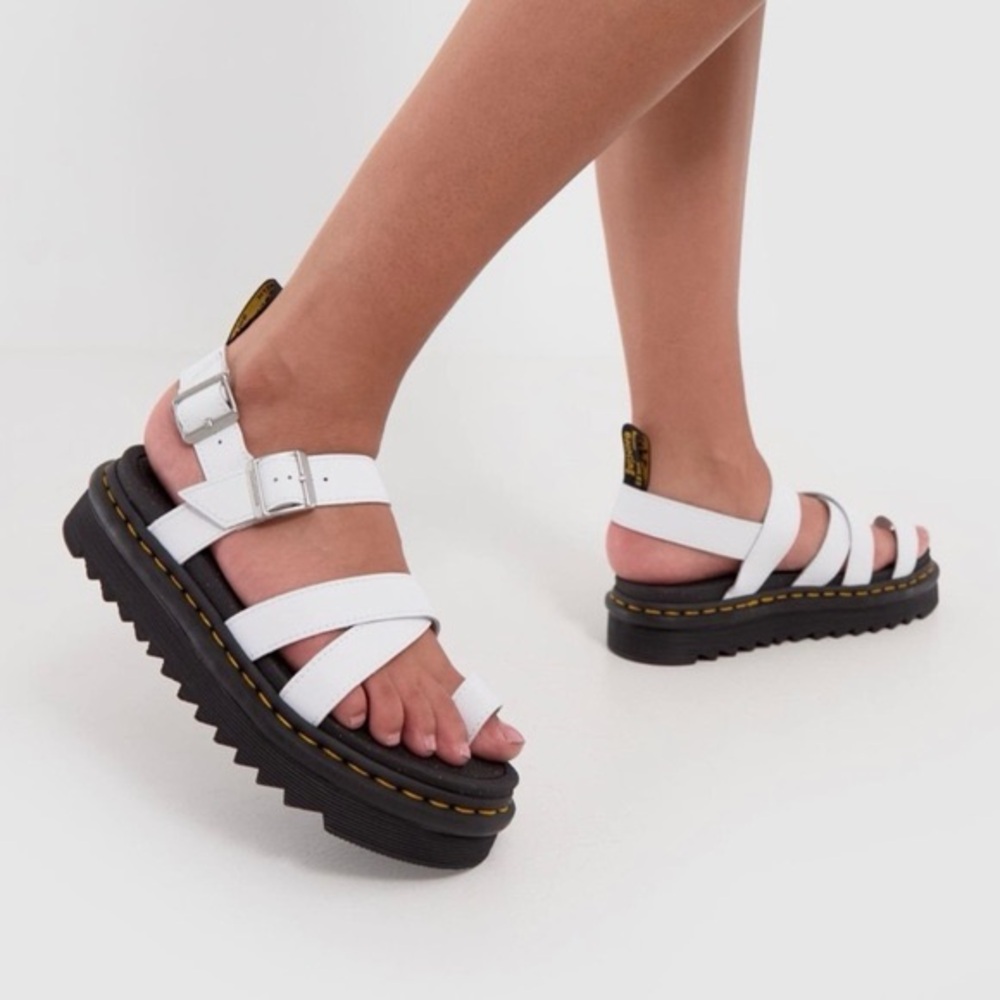 Dr. Martens - White Avry Hydro Leather Strap Sandals - size 10